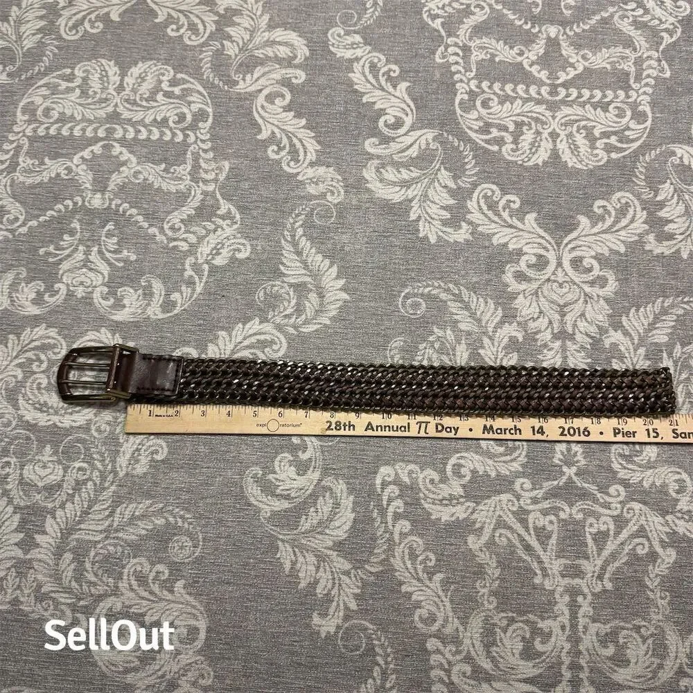 Men's Brown Braided Michael Kors Brass & Leather Belt with Brass Buckle